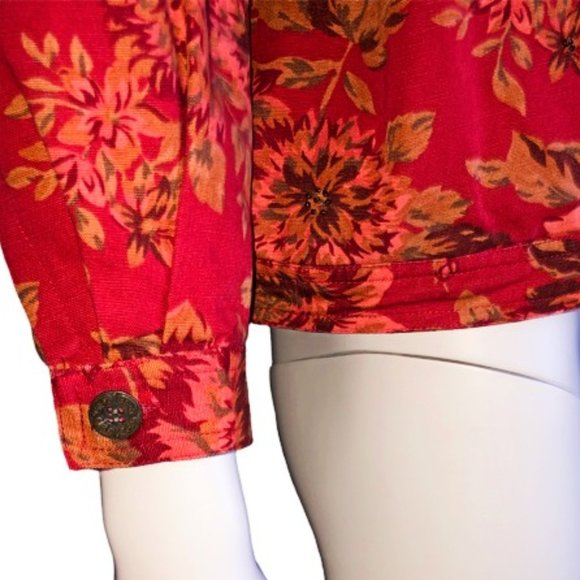 Alfred Dunner Red Floral Denim Jacket with Beaded Accents – Size 10P - Picture 4 of 10